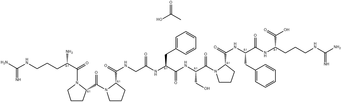 化合物 (S)-2-((S)-2-((S)-1-((S)-2-((S)-2-(2-((S)-1-((S)-1-((S)-2-AMINO-5-GUANIDINOPENTANOYL)PYRROLIDINE-2-CARBONYL)PYRROLIDINE-2-CARBOXAMIDO)ACETAMIDO)-3-PHENYLPROPANAMIDO)-3-HYDROXYPROPANOYL)PYRROLIDINE-2-CARBOXAMIDO)-3-PHENYLPROPANAMIDO)-5-GUANIDINOPENTANOIC ACID ACETIC ACID SALT 结构式