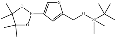 叔丁基二甲基((4-(4,4,5,5-四甲基-1,3,2-二氧硼杂环戊烷-2-基)噻吩-2-基)甲氧基)硅烷 结构式