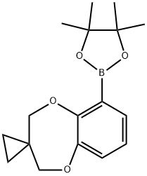 4,4,5,5-四甲基-2-(2H,4H-螺[苯并[B][1,4]二氧杂卓-3,1'-环丙烷]-6-基)-1,3,2-二氧硼杂环戊烷 结构式