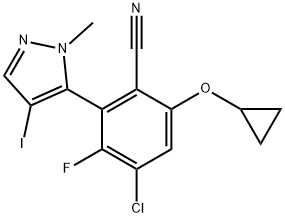 4-氯-6-(环丙氧基)-3-氟-2-(4-碘-2-甲基吡唑-3-基)苯腈 结构式