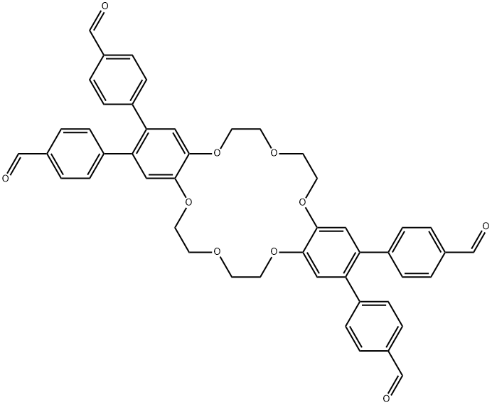 4,4',4'',4'''-(6,7,9,10,17,18,20,21-八氢二苯并[B,K][1,4,7,10,13,16]六氧杂环十八烯-2,3,13,14-四基)四苯甲醛 结构式