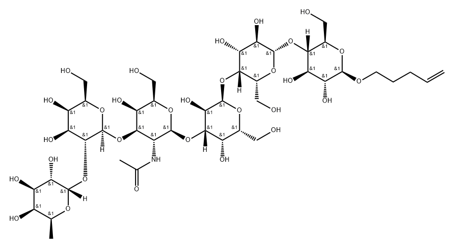 4-戊烯基 O-6-脱氧-ALPHA-L-吡喃半乳糖基-(1-2)-O-BETA-D-吡喃半乳糖基-(1-3)-O-2-(乙酰氨基)-2-脱氧-BETA-D-吡喃半乳糖基-(1-3)-O-ALPHA-D-吡喃半乳糖基-(1-4)-O-BETA-D-吡喃半乳糖基-(1-4)-BETA-D-吡喃葡萄糖苷 结构式