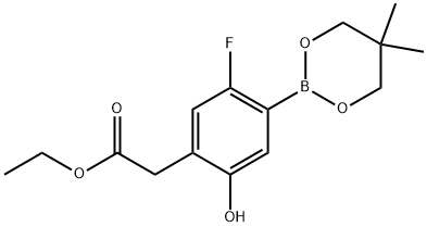 2-(4-(5,5-二甲基-1,3,2-二氧硼烷-2-基)-5-氟-2-羟基苯基)乙酸乙酯 结构式