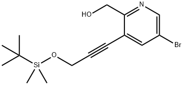 (5-溴-3-(3-((叔丁基二甲基甲硅烷基)氧基)丙-1-炔-1-基)吡啶-2-基)甲醇 结构式