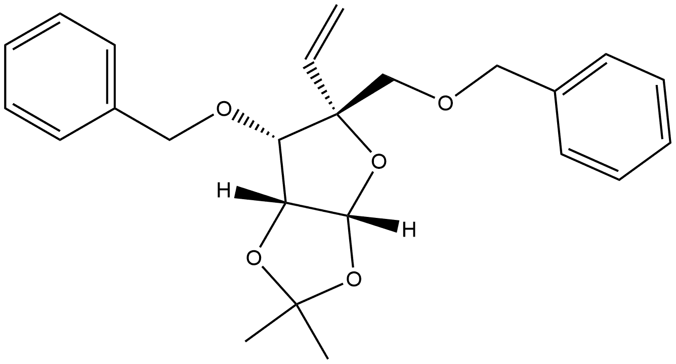 (3AR,5R,6S,6AR)-6-(苄氧基)-5-(苄氧)甲基)-2,2-二甲基-5-乙烯基四氢呋并[2,3-D][1,3]二恶唑 结构式