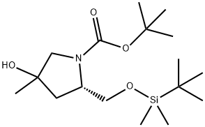(2S)-2-(((叔丁基二甲基甲硅烷基)氧基)甲基)-4-羟基-4-甲基吡咯烷-1-羧酸叔丁酯 结构式