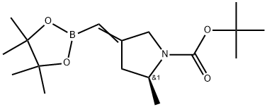 (S)-2-甲基-4-((4,4,5,5-四甲基-1,3,2-二氧硼杂环戊烷-2-基)亚甲基)吡咯烷-1-羧酸叔丁酯 结构式