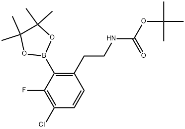 (4-氯-3-氟-2-(4,4,5,5-四甲基-1,3,2-二氧硼杂环戊烷-2-基)苯乙基)氨基甲酸叔丁酯 结构式