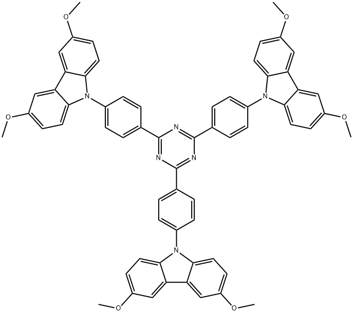 2,4,6-tris(4-(3,6-dimethoxy-9H-carbazol-9-yl)phenyl)-1,3,5-triazine 结构式