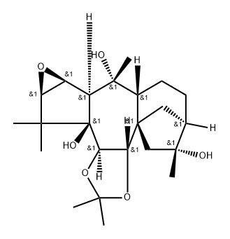 2β,3β-Epoxy-6β,7α-(isopropylidenebisoxy)grayanotoxane-5,10,16-triol 结构式