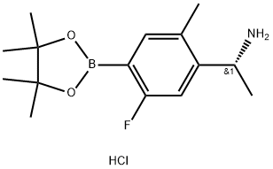 (R)-1-(5-氟-2-甲基-4-(4,4,5,5-四甲基-1,3,2-二氧硼杂环戊烷-2-基)苯基)乙-1-胺盐酸盐 结构式