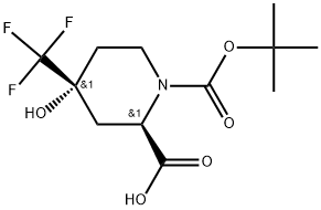 REL-(2R,4R)-1-(叔丁氧羰基)-4-羟基-4-(三氟甲基)哌啶-2-羧酸 结构式