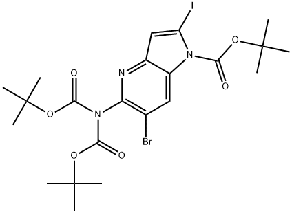 5-(双(叔丁氧基羰基)氨基)-6-溴-2-碘-1H-吡咯并[3,2-B]吡啶-1-羧酸叔丁酯 结构式