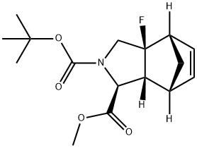 2-(叔丁基)1-甲基(1S,3AS,4S,7R,7AR)-3A-氟-1,3,3A,4,7,7A-六氢-2H-4,7-甲氧吲哚-1,2-二羧酸酯 结构式