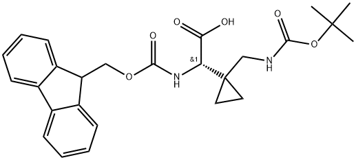 (S)-2-((((9H-芴-9-基)甲氧基)羰基)氨基)-2-(1-(((叔丁氧基羰基)氨基)甲基)环丙基)乙酸 结构式