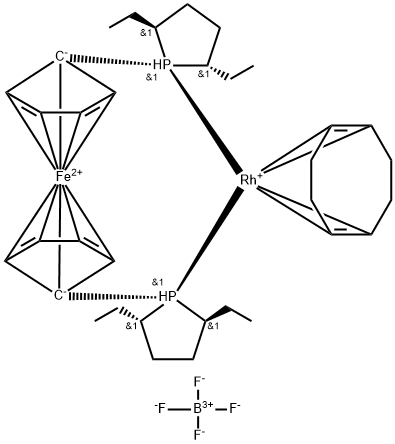 1,1-双[(2S,5S)-2,5-二乙基膦]二茂铁(环辛二烯)四氟硼酸铑(I) 结构式