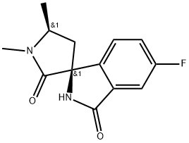 REL-(1R,5'R)-5-氟-1',5'-二甲基螺[异吲哚啉-1,3'-吡咯烷]-2',3-二酮 结构式