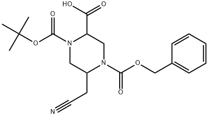 4-((苄氧基)羰基)-1-(叔丁氧基羰基)-5-(氰甲基)哌嗪-2-羧酸 结构式