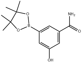 3-羟基-5-(4,4,5,5-四甲基-1,3,2-二氧杂硼烷-2-基)苯甲酰胺 结构式
