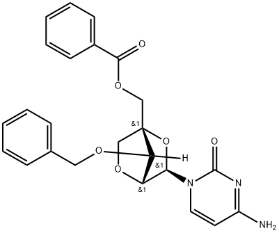 2(1H)?-?Pyrimidinone, 4-?amino-?1-?[2,?5-?anhydro-?4-?C-?[(benzoyloxy)?methyl]?-?3-?O-?(phenylmethyl)?-?α-?L-?lyxofuranosyl]?- (9CI) 结构式