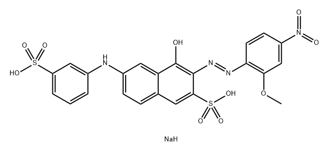 2-Naphthalenesulfonic acid, 4-hydroxy-3-[2-(2-methoxy-4-nitrophenyl)diazenyl]-6-[(3-sulfophenyl)amino]-, sodium salt (1:2) 结构式