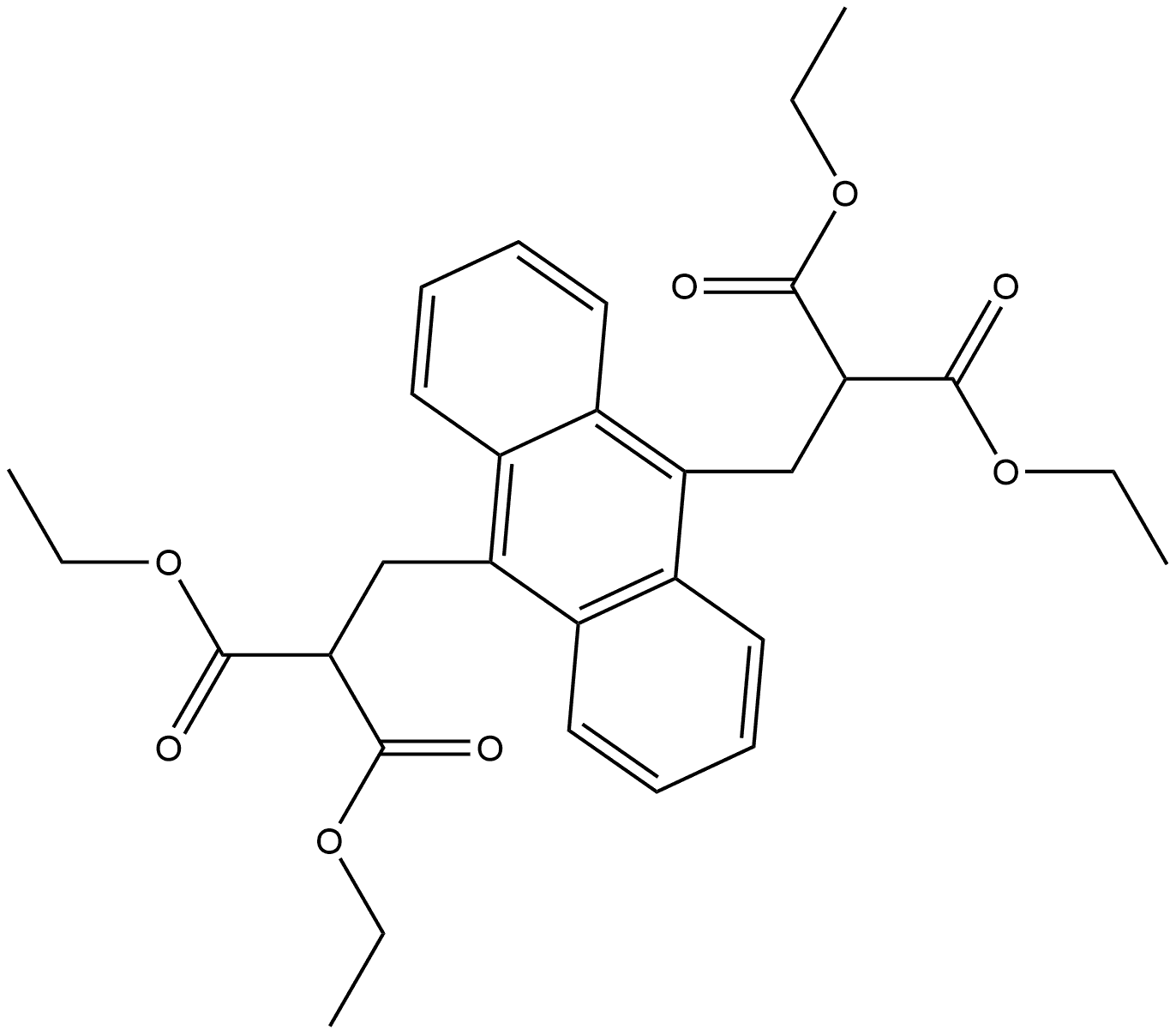 9,10-Anthracenedipropanoic acid, α9,α10-bis(ethoxycarbonyl)-, 9,10-diethyl ester 结构式