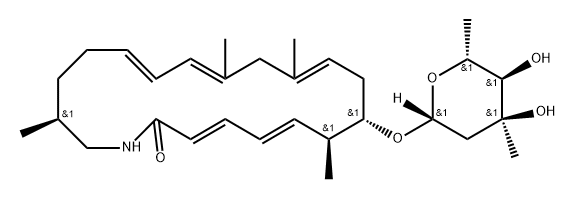Azacycloeicosa-3,5,10,13,15-pentaen-2-one, 8-[(2,6-dideoxy-3-C-methyl-β-D-ribo-hexopyranosyl)oxy]-7,11,13,19-tetramethyl-, (3E,5E,7S,8S,10E,13E,15E,19S)- 结构式