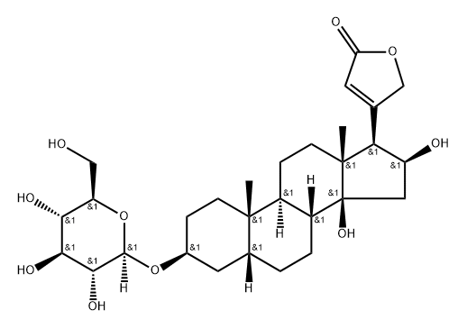 3β-(β-D-Glucopyranosyloxy)-14,16β-dihydroxy-5β,14β-carda-20(22)-enolide 结构式