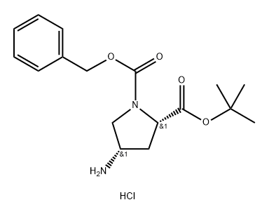 (2S,4S)-1-CBZ-4-氨基吡咯烷-2-甲酸叔丁酯盐酸盐 结构式