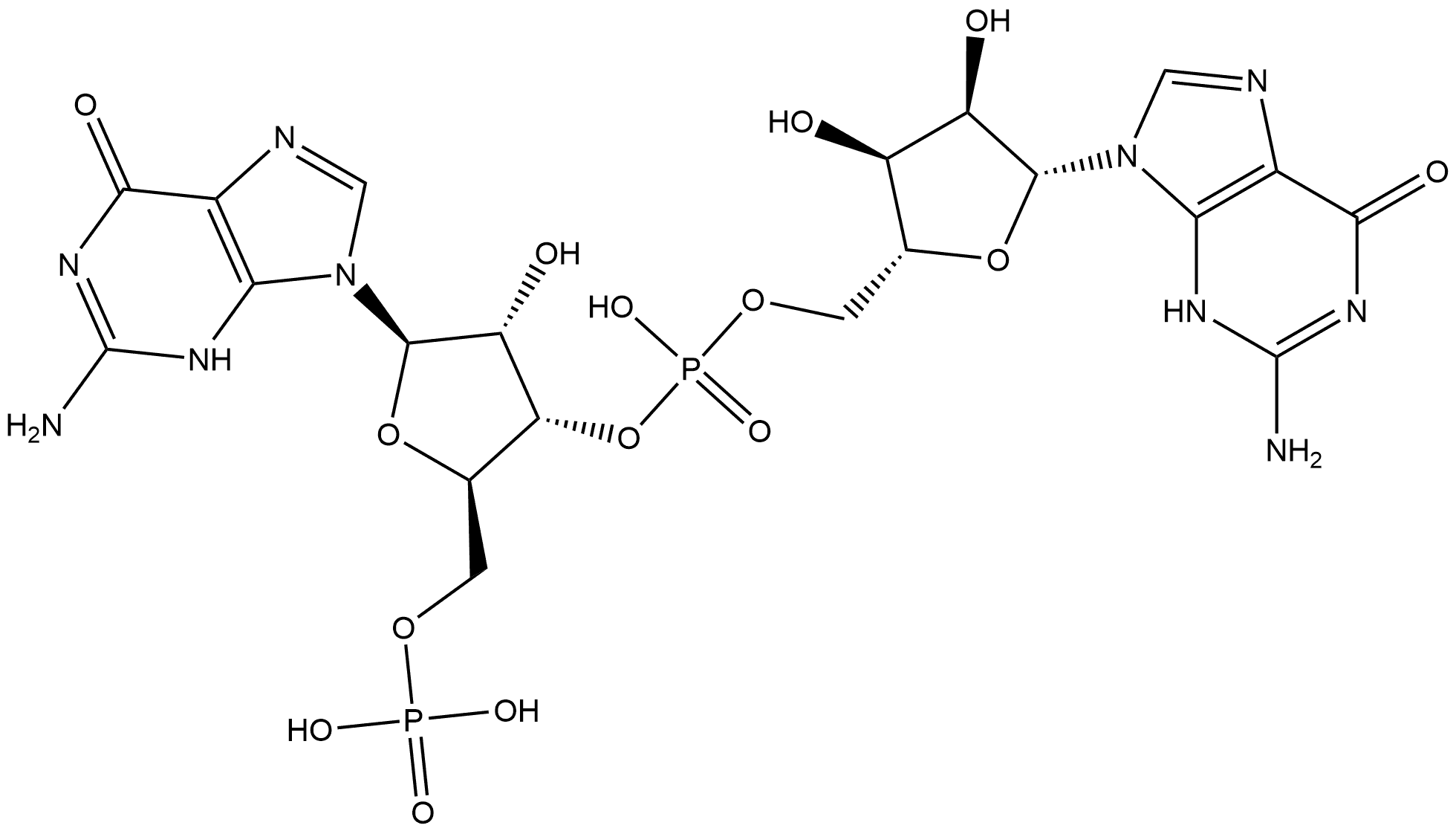 5'-O-磷酰基鸟苷酰-(3'-5')-鸟苷 结构式