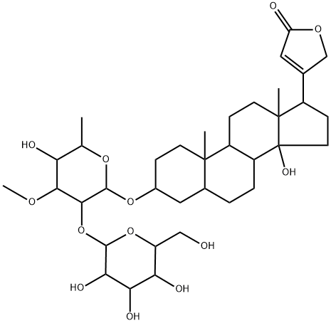 3β-[(2-O-β-D-Glucopyranosyl-3-O-methyl-6-deoxy-α-L-glucopyranosyl)oxy]-14-hydroxy-5β-card-20(22)-enolide 结构式