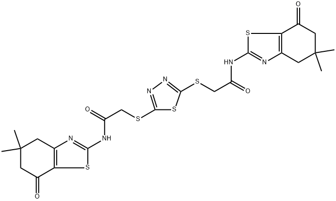N-(5,5-dimethyl-7-oxo-4,5,6,7-tetrahydro-1,3-benzothiazol-2-yl)-2-{[5-({2-[(5,5-dimethyl-7-oxo-4,5,6,7-tetrahydro-1,3-benzothiazol-2-yl)amino]-2-oxoethyl}sulfanyl)-1,3,4-thiadiazol-2-yl]sulfanyl}aceta
mide 结构式