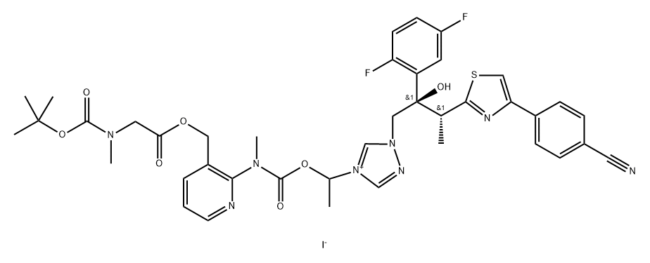 碘化N-甲基-N-BOC-甘氨酸,[2-[[[1-[1-[(2R, 3R)-3-[4-(4-氰基苯基)-2-噻唑基]-2-(2, 5-二氟苯基)-2-羟丁基]-1H-1, 2, 4-三唑鎓-4-基]乙氧基]羰基]甲氨基]-3-吡啶基]甲酯 结构式