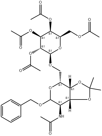 苄基 2-(乙酰氨基)-2-脱氧-3,4-O-(1-甲基亚乙基)-6-O-(2,3,4,6-四-O-乙酰基-BETA-D-吡喃半乳糖基)-D-吡喃半乳糖苷 结构式