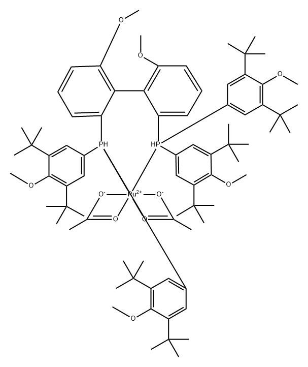 二乙酸根[(R)-(-)二[双(3,5-二叔丁基-4-甲氧苯基)膦]-6,6'-二甲氧基-1,1'-联苯]钌(II) 结构式