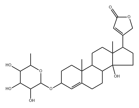 3β-[(6-Deoxy-α-L-mannopyranosyl)oxy]-14-hydroxycarda-5,20(22)-dienolide 结构式