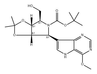 5H-1,3-Dioxolo[4,5-c]pyrrole-5-carboxylic acid, tetrahydro-4-(hydroxymethyl)-6-(4-methoxy-5H-pyrrolo[3,2-d]pyrimidin-7-yl)-2,2-dimethyl-, 1,1-dimethylethyl ester, (3aR,4R,6S,6aS)- 结构式