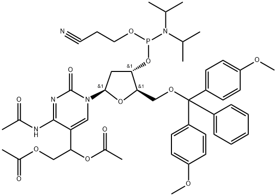 N-乙酰基-5- [1,2-双(乙酰氧基)乙基] -5'-DMT-2'-脱氧胞苷3'-CE亚磷酰胺 结构式