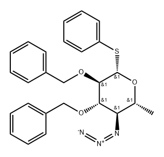 苯基 4-叠氮基-4,6-二脱氧-2,3-二-O-(苯基甲基)-1-硫代-BETA-D-吡喃葡萄糖苷 结构式