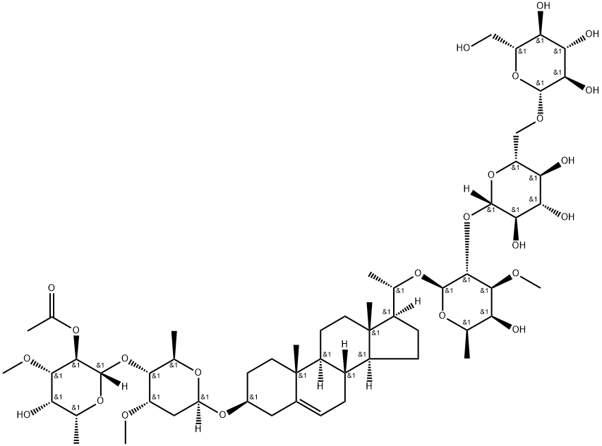 β-D-Galactopyranoside, (3β,20S)-3-[[4-O-(2-O-acetyl-6-deoxy-3-O-methyl-β-D-galactopyranosyl)-2,6-dideoxy-3-O-methyl-β-D-ribo-hexopyranosyl]oxy]pregn-5-en-20-yl O-β-D-glucopyranosyl-(1→6)-O-β-D-glucopyranosyl-(1→2)-6-deoxy-3-O-methyl- 结构式