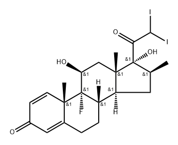 9Α-氟-21-二碘-16Β-甲基孕甾-1,4-二烯-11Β,17Α-二醇-3,20-二酮 结构式