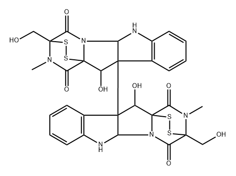 [10b,10'b(11H,11'H)-Bi-3,11a-epidithio-11aH-pyrazino[1',2':1,5]pyrrolo[2,3-b]indole]-1,1',4,4'-tetrone, 2,2',3,3',5a,5'a,6,6'-octahydro-11,11'-dihydroxy-3,3'-bis(hydroxymethyl)-2,2'-dimethyl-, (3S,3'S,5aR,5'aR,10bS,10'bS,11S,11'S,11aS,11'aS)- 结构式