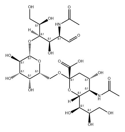 O-(N-乙酰基-ALPHA-神经胺酸基)-(2-6)-O-BETA-D-吡喃半乳糖基-(1-4)-2-(乙酰氨基)-2-脱氧-D-半乳糖 结构式