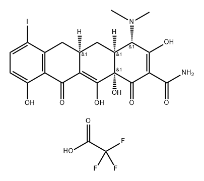 2-Naftacencarboxamide, 4-(dimethylamin)-1,4,4a,5,5a,6,11,12a-octahydro-3,10,12,12a-tetrahydroxy-7-iodo-1,11-dioxo-, (4S,4aS,5aR,12aS)-, mono(trifluoroacetate) (salt) 结构式