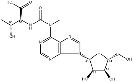 N-(N'-methyl-N-(9 beta-D-ribofuranosylpurin-6-yl)carbamyl)threonine 结构式