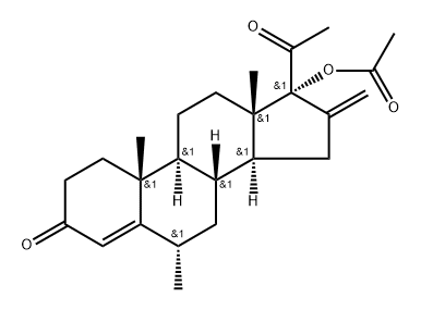 Pregn-4-ene-3,20-dione, 17-(acetyloxy)-6-methyl-16-methylene-, (6α)- (9CI) 结构式