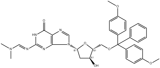 N2-二甲基甲脒-5'-O-(4,4'-二甲氧基三苯基)-2'-脱氧鸟苷 结构式