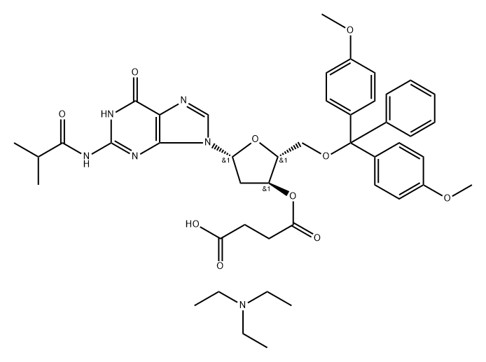 N2-ISOBUTYRYL-5'-O-(4,4-DIMETHOXYTRITYL)-2'-DEOXYGUANOSINE-3'-SUCCINATE, TEA SALT 结构式