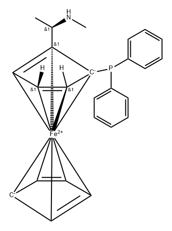 (R)-N-甲基-1-[(R)-2-(二苯基膦)二茂铁基]乙胺 结构式