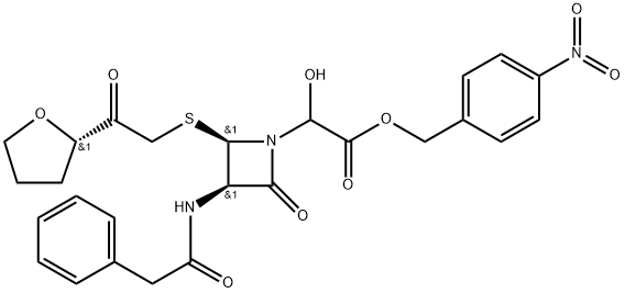 1-羟基-{(3R,4R)-3-苯基乙酰氨基-2-氧代-4-[(2-(S)乙酰基四氢呋喃)硫代)]-氮杂环丁烷}-乙酸-4-硝基苄酯 结构式